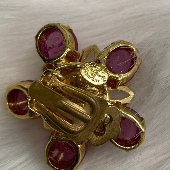 Vintage Christian Dior 1968 Germany Henkle & Grosse Pink & White Flower Clip-On - Picture 5 of 10